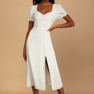 Lulus Spot Me White Polka Dot Short Sleeve Midi Dress - Size S